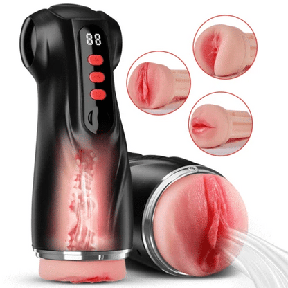 Co-branded: 3 Sleeves Pocket Pussy Penis Pump with 9 Sucking & 9 Vibrating Male Masturbator