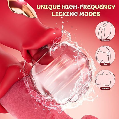 Rose Sex Toy: 10 Licking & Vibration Modes, G-spot Clit Stimulator& Thrusting Dildo