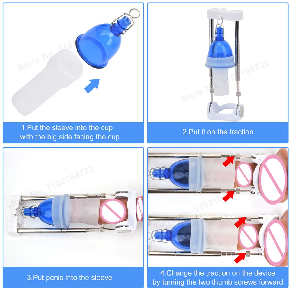 Penis Enlargement Set With Hanger, Belt, Stretcher, Vacuum Pump, And Masturbator For Men'S Sexual Enhancement
