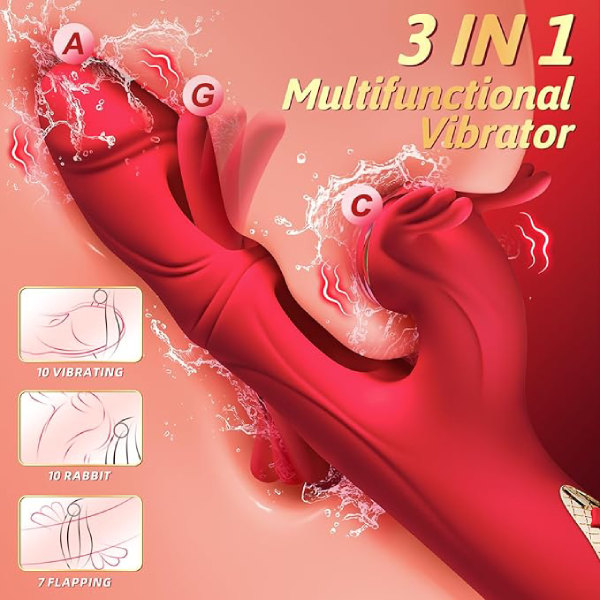 Double Tongue Licking & Vibrating Dildo - 7 Flapping Modes & 10 Vibrations for G-Spot & Clitoral Stimulation