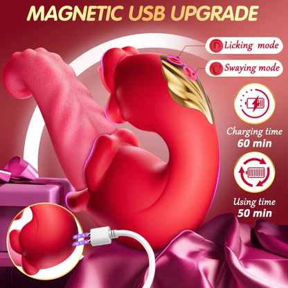 Twin Rose Thrusting G Spot Vibrator - Tongue Teasing & Vibrating